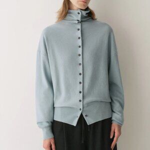 100% Merino Wool Funnel Neck Cardigan in "Sky Blue" NWT